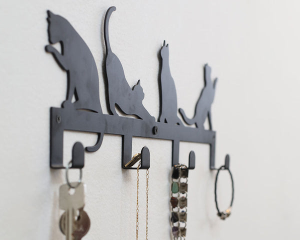 4 Hooks Wall Mounted Holder with Cat Décor 