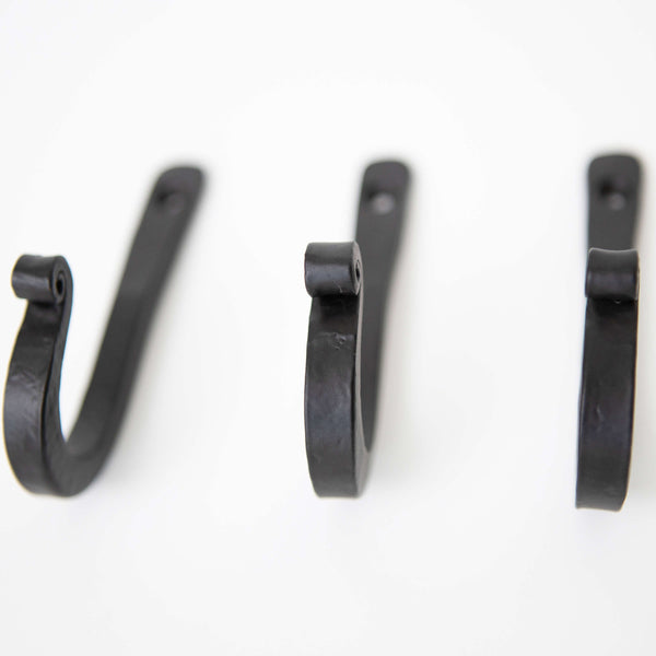 Handcrafted Basic Wrought Iron Wall Hooks - Set Of 3 