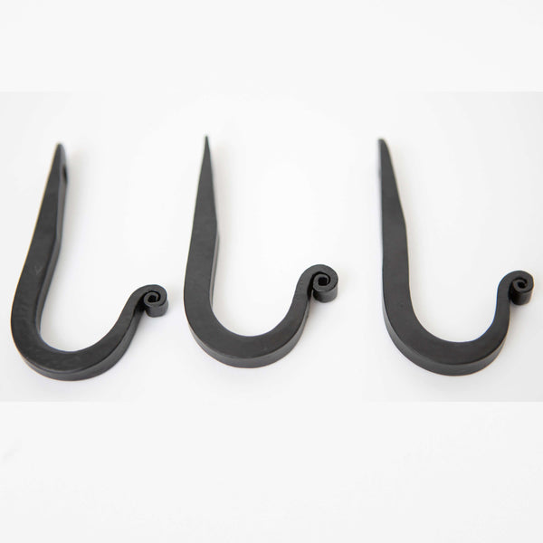 Handcrafted Basic Wrought Iron Wall Hooks - Set Of 3 