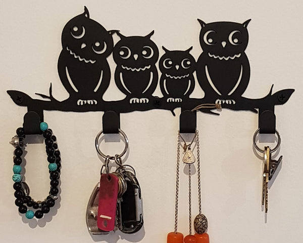 4 Hooks Wall Mounted Holder with Owl Décor 