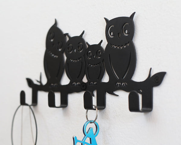 4 Hooks Wall Mounted Holder with Owl Décor 